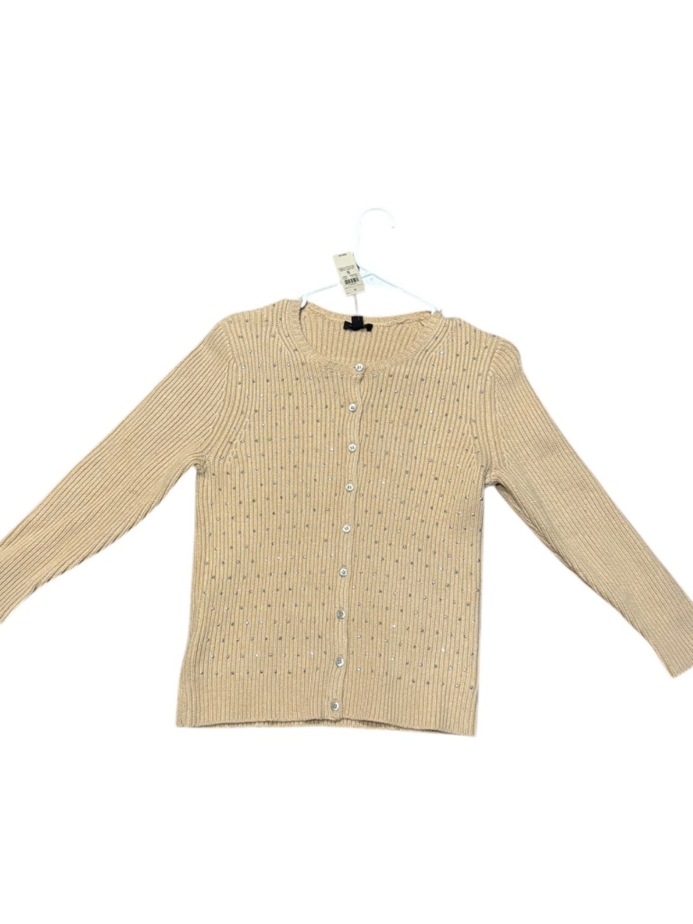 Ann Taylor tan rhinestone cardigan sweater wool cashmere blend